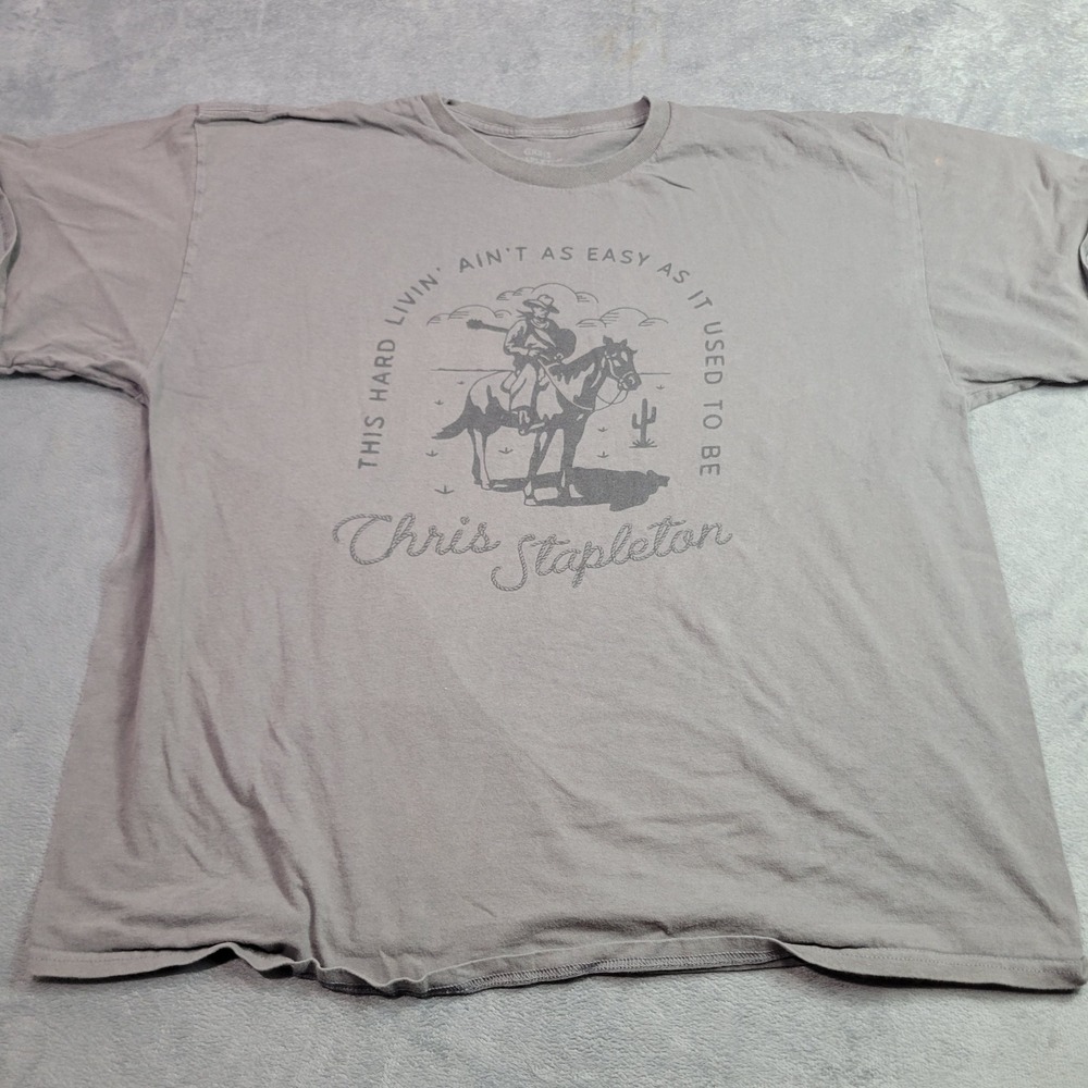 Chris Stapleton Hard Livin Cowboy Graphic T-Shirt Men 2XL Grey Country Music Tee